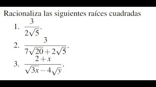 Como racionalizar raíces cuadradas 3 Ejercicios resueltos [upl. by Wurst]