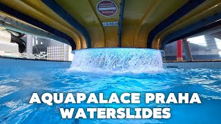 Waterslides in Water Park Aquapalace Praha Czech Republic Crazy POV 4k Aquapark videos [upl. by Ellett]