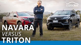 Nissan Navara PRO4X v Mitsubishi Triton GSR 2021 Review carsalescomau [upl. by Verla]