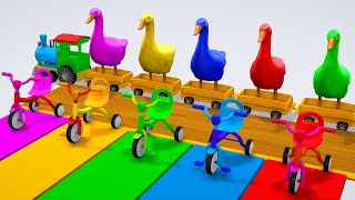 5 Giant Duck Cartoon Cow Elephant Tiger Dinosaur Paint Wild Animals Crossing Fountain Animation [upl. by Zel608]