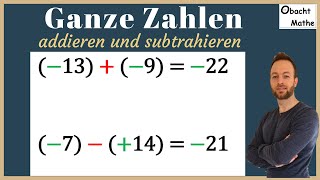 Ganze Zahlen addieren und subtrahieren  ganz einfach erklärt  ObachtMathe [upl. by Elamrej]