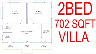 HOUSE PLAN DESIGN  EP 62  700 SQUARE FEET 2 BEDROOMS HOUSE PLAN  LAYOUT PLAN [upl. by Cybill]