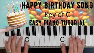 Happy Birthday Song Key of CEASY Piano Tutorial [upl. by Junius]