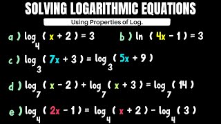 Solving Logarithmic Equations  Multiple Examples and Different Difficulty [upl. by Kurtzig]