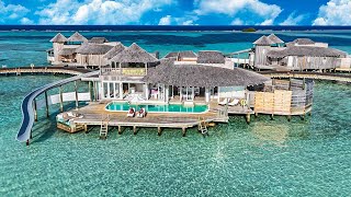 MALDIVES MOST LUXURIOUS OVERWATER VILLA ROOM TOUR AT SONEVA JANI [upl. by Furtek]