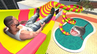 Franklin VS Shark on Water Slide in Indian Bikes Driving 3D [upl. by Mcnair]