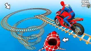 الأبطال الخارقين على القضبان دوامة قمع جسر  SPIDERMAN on Motorcycle in Spiral Bridge Stunt Ride [upl. by Lyon]