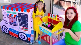 Wendy Pretend Play Cooking with Food Truck Tent amp Wooden BBQ Grill Toys [upl. by Yecrad492]