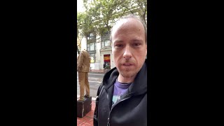 Portland City Council candidate removes sexual assault plaque from popup Trump statue [upl. by Anidene158]