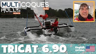 TRICAT 690 Trimaran  Strong Wind Boat Review Teaser  Multihulls World [upl. by Ahnavas556]