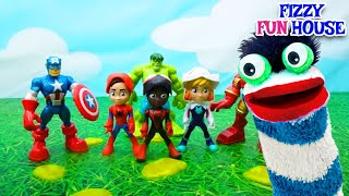 Fizzy Plays with Spidey and Superheroes  Fun Videos For Kids [upl. by Hovey]