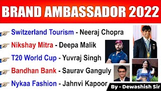 Brand Ambassador 2022  Important Brand Ambassador Current Affairs 2022  Gk Trick  Dewashish Sir [upl. by Alphard]