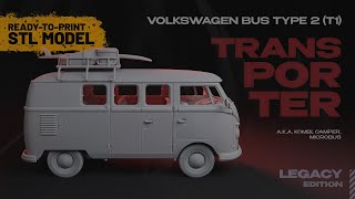 Volkswagen Type 2 T1 quotTRANSPORTERquot aka Kombi Camper Microbus  readytoprint STL model [upl. by Iba991]