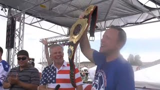 Joey Chestnut takes down 57 hot dogs in just 5 minutes amp wins a 4v1 eating competition 🌭  ESPN [upl. by Anelys]