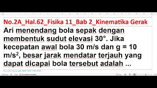 Ari menendang bola sepak dengan membentuk sudut elevasi 30° Jika kecepatan awal bola 30 ms dan g [upl. by Ddat]