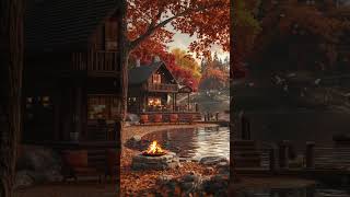 🍂 Lakeside Cabin Escape  Cozy Fall Ambience with Campfire by the Lake 🔥🍁ambience fallvibes cabin [upl. by Fiel503]