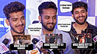 INTERVIEW  Munawar Faruqui BB17 Winner Elvish Yadav BB OTT 2 Winner and Abhishek Malhan Runnerup [upl. by Oiromed]