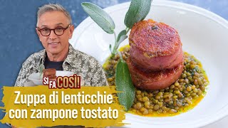 Zuppa di lenticchie con zampone tostato  Si fa così  Chef BRUNO BARBIERI [upl. by Nirrak]