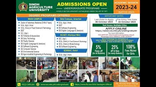 Sindh Agriculture University TandoJam Admissions 202324 Apply Online Now  Why Choose SAU Tandojam [upl. by Oflunra]