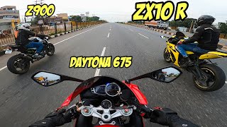 Zx10 R vs Daytona 675 💥  keeping up with litre class machines 🤡hkonwheels LegalBanjara [upl. by Itoc25]