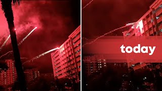 Stray projectile hits HDB block during New Years Day fireworks display [upl. by Ianthe]