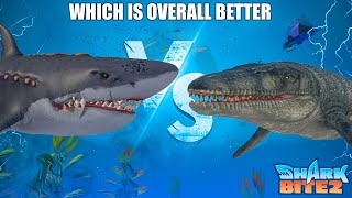 Sharkbite 2 Update MOSASAURUS Vs MEGALODON Comparison Which Is Better [upl. by Maisie787]