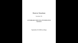 Stoneham Hanover  Affordable Housing Informational Session [upl. by Pavier]