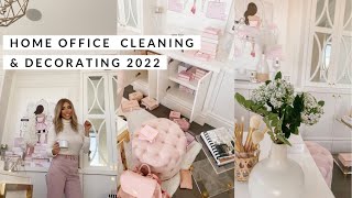 HOME OFFICE CLEANING amp DECORATING 2022 VLOG📚 Slmissglam [upl. by Ymerrej752]