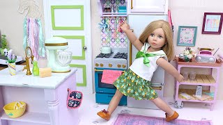 Doll organises new kitchen with food and utensils PLAY DOLLS [upl. by Anod]