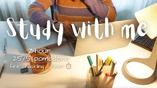 STUDY WITH ME  2 hour  fire sound  4x255 Pomodoro method [upl. by Addy308]