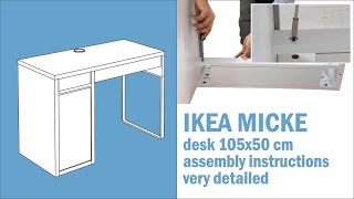 IKEA MICKE desk 105x50 cm assembly instructions  very detailed [upl. by Kilroy600]