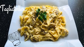 TAGLIATELLES AU POULET SAUCE CRÈME PARMESAN ET CHAMPIGNONS [upl. by Doone]