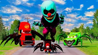 Epic battle between Lightning McQueen Eater amp Car Eater  Clown Eater VS Mack Eater BeamNGDrive [upl. by Sama]