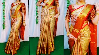 KANJEEVARAM SILK SAREE DRAPING PERFECTLYBEGINNERS SAREE DRAPING TUTORIALSTEP BY STEPHINDI [upl. by Saum882]