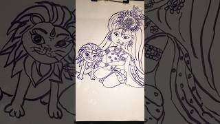 Aigiri Nadini songkali maa drawingdurga maa drawing trendingshortsviralvideoartdurgamaadrawing [upl. by Cowen601]