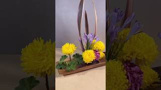 Ikebana Arrangement Phormium Sundowner Yellow Chrysanthemum Africanus and Hydrangeas [upl. by Ellebana]