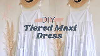 DIY Tiered Maxi Dress  How to Make a Simple Tiered Maxi Dress  No Pattern [upl. by Asatan]