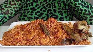 Asmar mukbang party jollof rice with fried turkey and shrimp  no talking [upl. by Borman595]