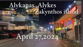 Alykanas Alykes Zakynthos island at night time  April 272024  Road tour [upl. by Adnylem89]