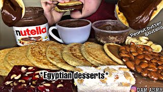 ASMR NUTELLA CHOCOLATE PANCAKES PEANUT BUTTER amp EGYPTIAN DESSERTS 누텔라와 초콜릿 팬케이크 MUKBANG [upl. by Ttenna549]