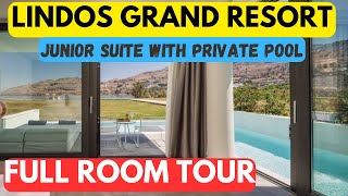 FULL ROOM TOUR LINDOS GRAND RESORT HOTEL AND SPA  DELUXE JUNIOR SUITE PRIVATE POOL AND SEA VIEW [upl. by Christel]