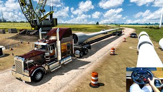 Kenworth W900  Wind Turbin Blade Transport  American Simulator  Steering Wheel gameplay [upl. by Ryun]