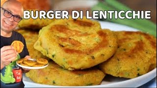 BURGER di LENTICCHIE SENZA FRIGGERE SENZA FORNO burger di lenticchie rapanello [upl. by Enimrej]