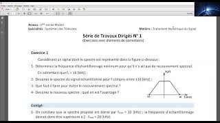 Exercice 01 amp 02 avec corrigés  traitement numérique du signal [upl. by Acima]