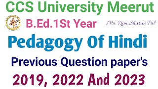 Pedagogy of Hindi BEd1st Year previous question papers RamSharanPal [upl. by Wahs]