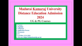 UGPG ADMISSION IN MKU DISTANCE  UP TO 15 NOVEMBER  MADURAI KAMARAJ UNIVERSITY [upl. by Weibel637]