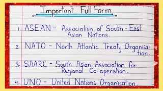 Important Full Form ASEAN NATO SAARC WHO FCI etc  20 common full form [upl. by Hesoj]