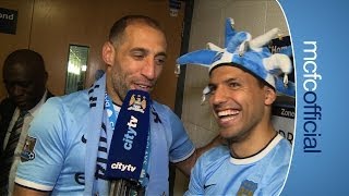 KUN AGUERO INTERVIEWED BY ZABALETA  City v West Ham Champions 2014 [upl. by Berard943]