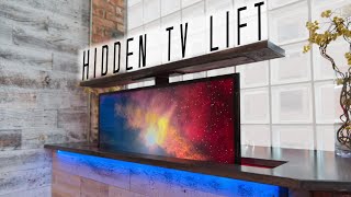 DIY Concrete Countertop w HIDDEN TV LIFT  How to Make [upl. by Nybor]