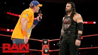 John Cena gives Roman Reigns a lesson in quotfailurequot Raw Sept 11 2017 [upl. by Nosnehpets]